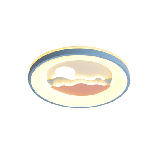 Sunset Round Acrylic Flush Light Fixture With Nordic Led Pink/Blue Mount For Childs Bedroom