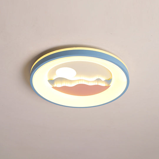 Sunset Round Acrylic Flush Light Fixture With Nordic Led Pink/Blue Mount For Childs Bedroom