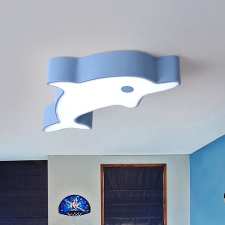 Led Bedroom Ceiling Flush Mount Dolphin Acrylic Shade Light In Cartoon Grey/Blue/Green Finish Blue