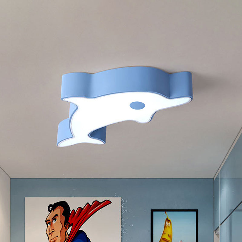 Led Bedroom Ceiling Flush Mount Dolphin Acrylic Shade Light In Cartoon Grey/Blue/Green Finish