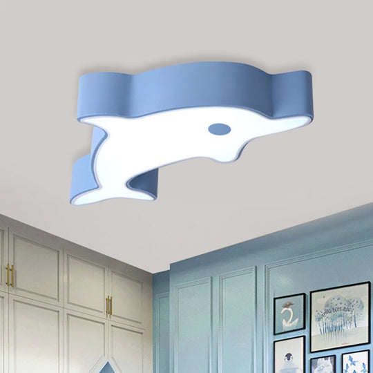 Led Bedroom Ceiling Flush Mount Dolphin Acrylic Shade Light In Cartoon Grey/Blue/Green Finish
