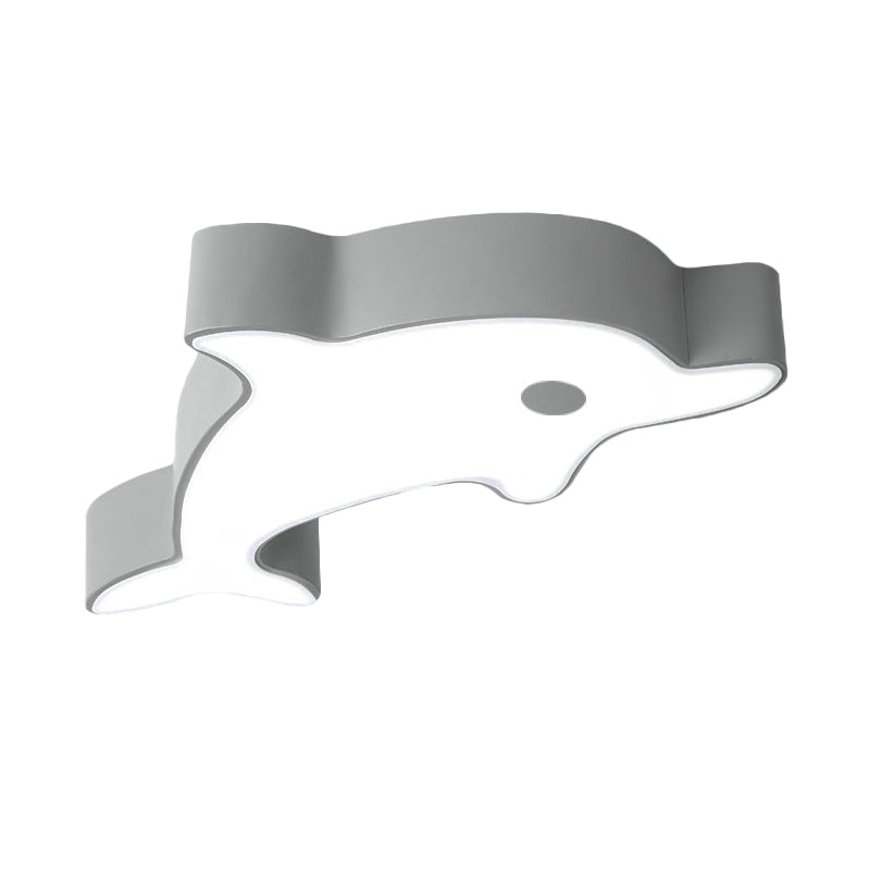 Led Bedroom Ceiling Flush Mount Dolphin Acrylic Shade Light In Cartoon Grey/Blue/Green Finish