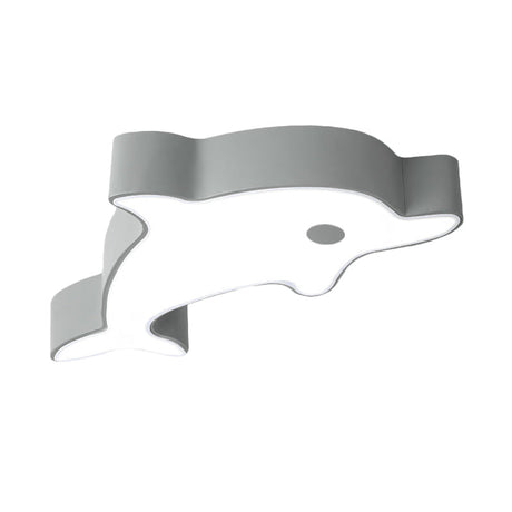 Led Bedroom Ceiling Flush Mount Dolphin Acrylic Shade Light In Cartoon Grey/Blue/Green Finish
