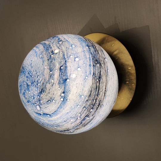Creative Yellow/Blue Led Wall Sconce Lighting Fixture For Bedroom - Planet Frosted Glass Lamp