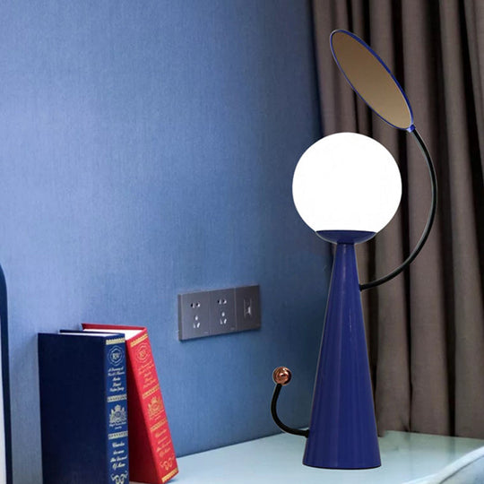 Olga - Orb Night Table Light: Modern Opal Glass Blue/Gold Led Nightstand Lamp