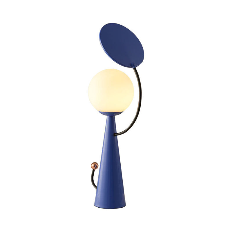 Olga - Orb Night Table Light: Modern Opal Glass Blue/Gold Led Nightstand Lamp