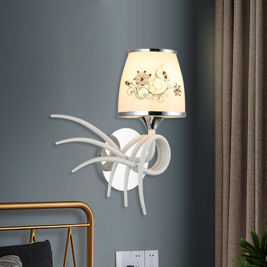 Korean Garden White Frosted Glass Wall Sconce With Whirling Head - Stylish Light Fixture