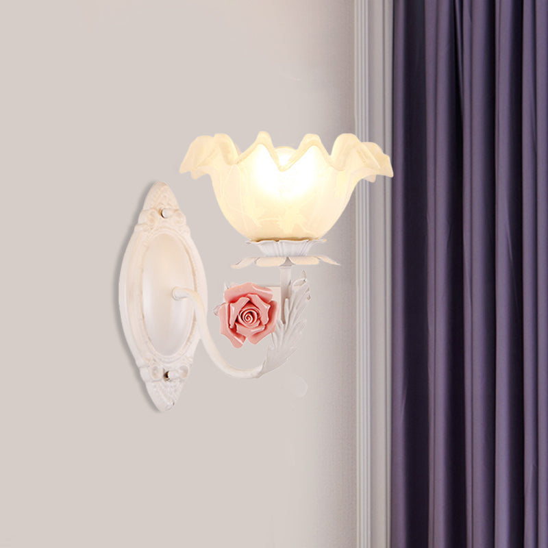 Opal Glass Flower Sconce Wall Lamp American Garden Style Light-Brown/White