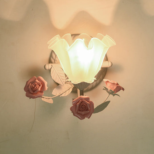 Blossom Bedside Wall Sconce - Pastoral Matte Glass 1-Light Blue/Pink Fixture