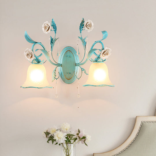 Blue Milk Glass Wall Mount Bell Shade Sconce Lamp - Romantic & Pastoral Lighting 2 /