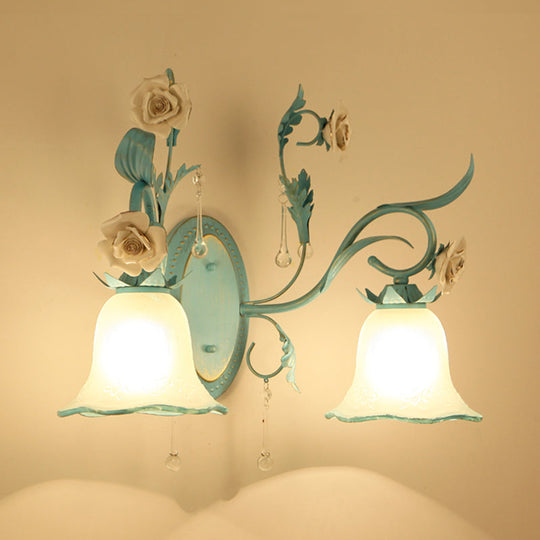 Blue Milk Glass Wall Mount Bell Shade Sconce Lamp - Romantic & Pastoral Lighting