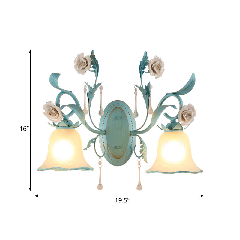 Blue Milk Glass Wall Mount Bell Shade Sconce Lamp - Romantic & Pastoral Lighting