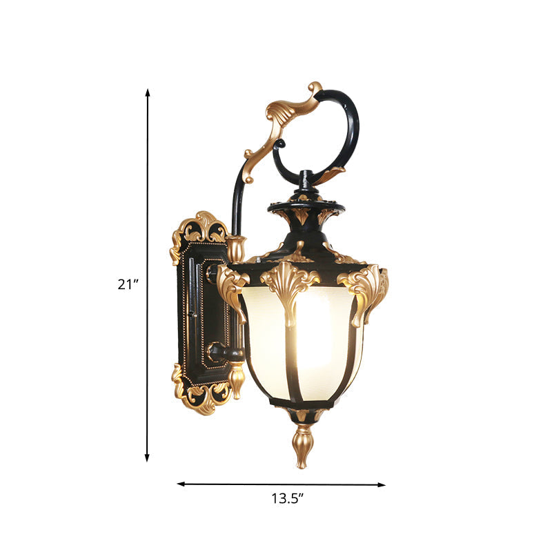 Rustic Black And Gold Urn-Shaped Sconce Wall Lamp With Frosted White Glass