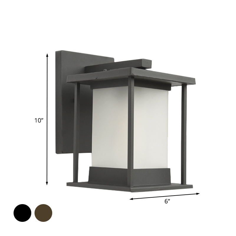 Rustic Glass & Metal Outdoor Wall Lamp With 1 Bulb In Coffee/Black