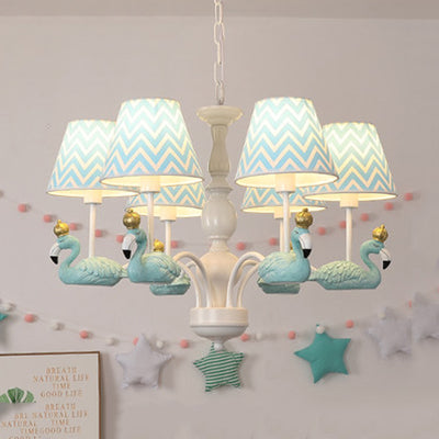 Trapezoid Shade Hanging Ceiling Lamp With Swan Fabric: Nordic Chandelier For Bedrooms