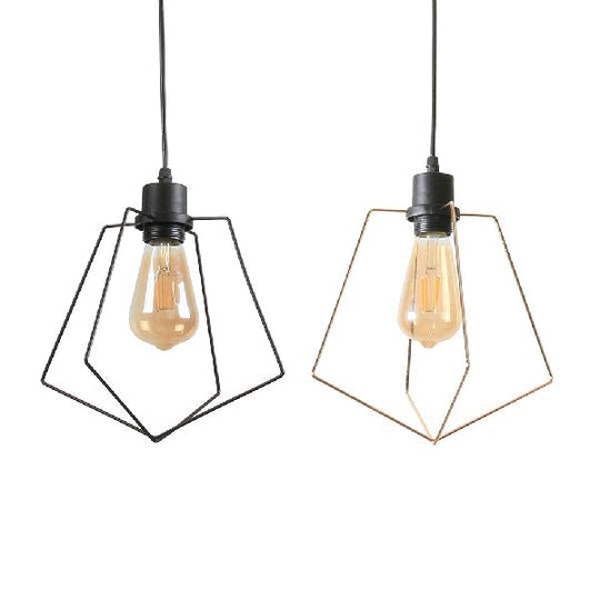 Metal Suspended Light - 1/3-Pack Pentagon Style Indoor Hanging Lamp In Black/Gold Finish