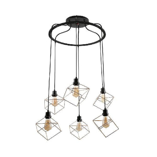 Wire Frame Vintage Style Metal Geometric Suspension Light - 4/6 Lights Dining Room Hanging Lamp