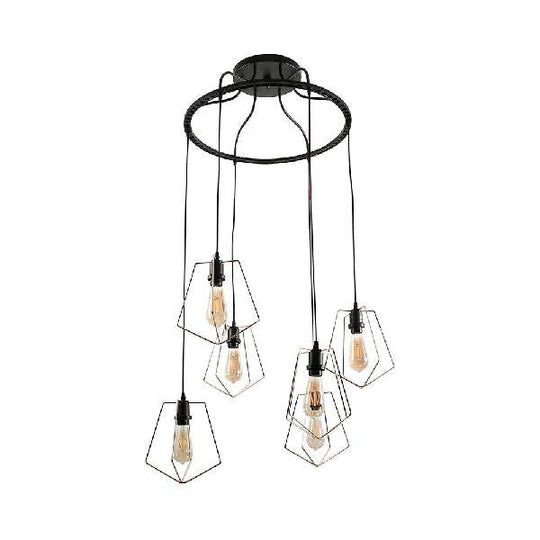 Wire Frame Vintage Style Metal Geometric Suspension Light - 4/6 Lights Dining Room Hanging Lamp
