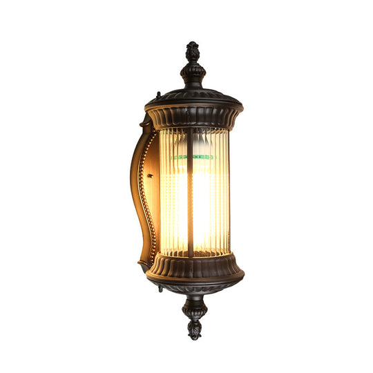 Cylindrical Sconce Wall Lamp - Dark Coffee With Clear Prismatic Glass