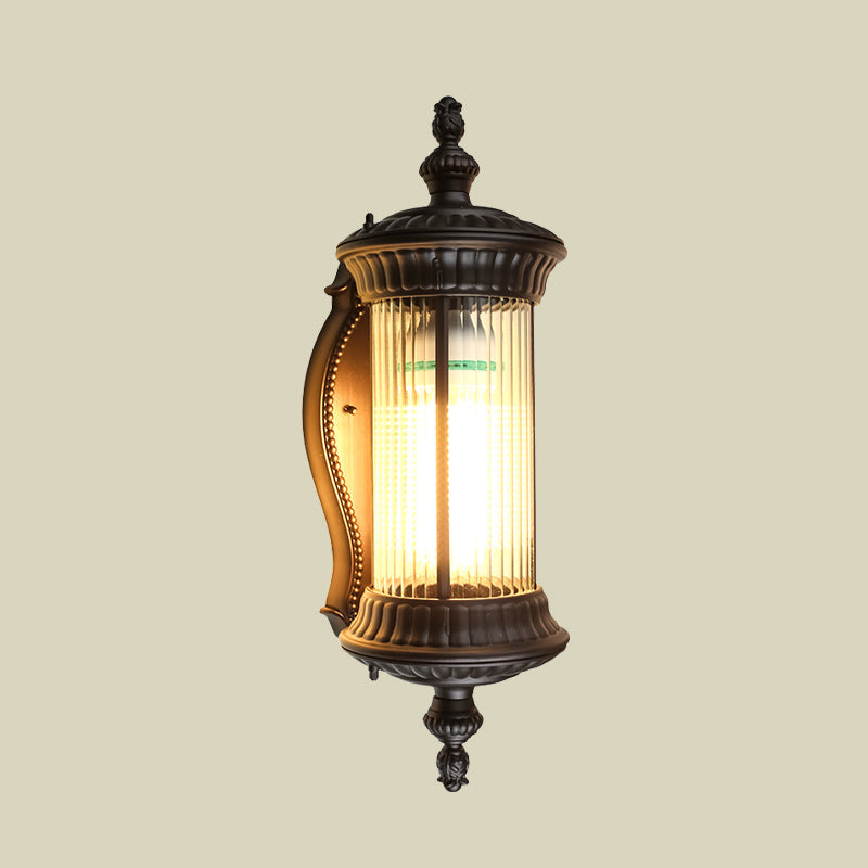 Cylindrical Sconce Wall Lamp - Dark Coffee With Clear Prismatic Glass