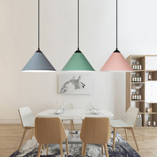 Retro Style Metal Cone Shade Ceiling Light - Black/Gray/White 1 Bedroom Hanging Lamp