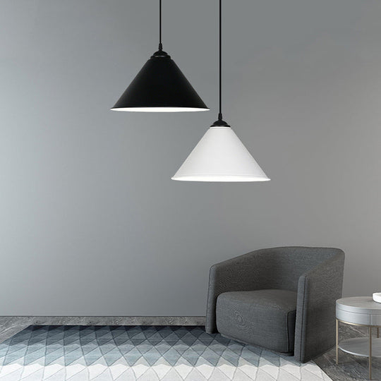 Retro Style Metal Cone Shade Ceiling Light Fixture Black/Gray/White 1-Light Hanging Lamp For Bedroom