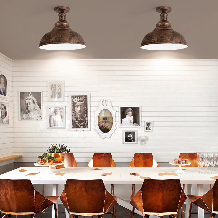 Antique Iron Semi-Flush Ceiling Light With 1 Head - Bowl Dining Table Rust Fixture 11.5’/16’