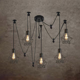 Vintage Metal Swag Pendant Lamp With Globe/Cone Cage Shade - 5 Heads Black Suspended Fixture For