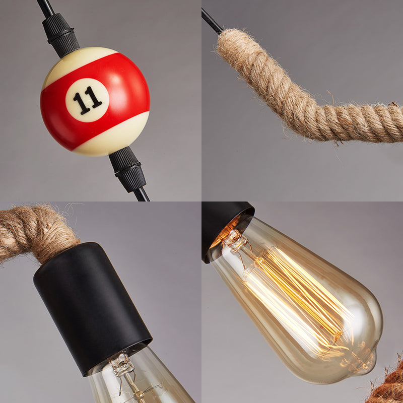 Vintage Black Finish Hemp Rope Suspension Lamp With Unique Triangle/Round Frame Design - 1 Light