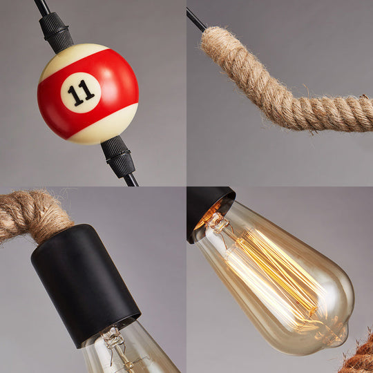 Vintage Black Finish Hemp Rope Suspension Lamp With Unique Triangle/Round Frame Design - 1 Light