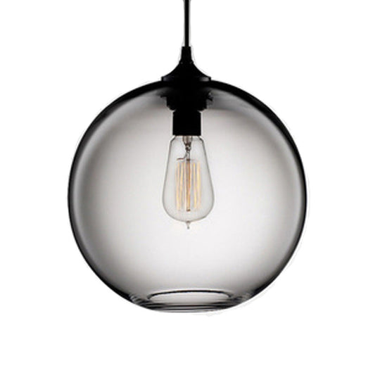 Industrial Pendant Light With Globe Glass Shade In Red Blue Or Grey - 8’/10’ Wide Black / 8’