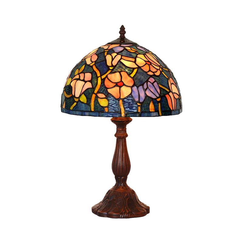 Virginie - 1-Light 1-Light chen Table Lamp Tiffany Bronze Night Light with Flower Stained Glass Shade Bronze
