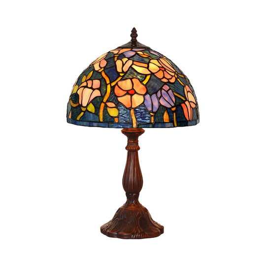Virginie - 1-Light 1-Light chen Table Lamp Tiffany Bronze Night Light with Flower Stained Glass Shade Bronze