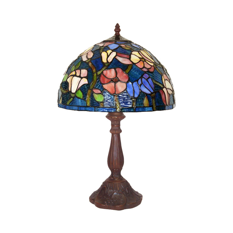 Virginie - 1-Light 1-Light chen Table Lamp Tiffany Bronze Night Light with Flower Stained Glass Shade Bronze