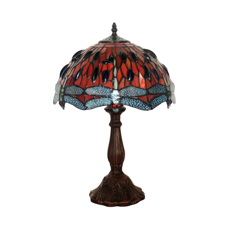 Giedi - Laburnum Table Light 1-Light Red Glass Tiffany Nightstand Lamp With Gem-Like Cabochons In