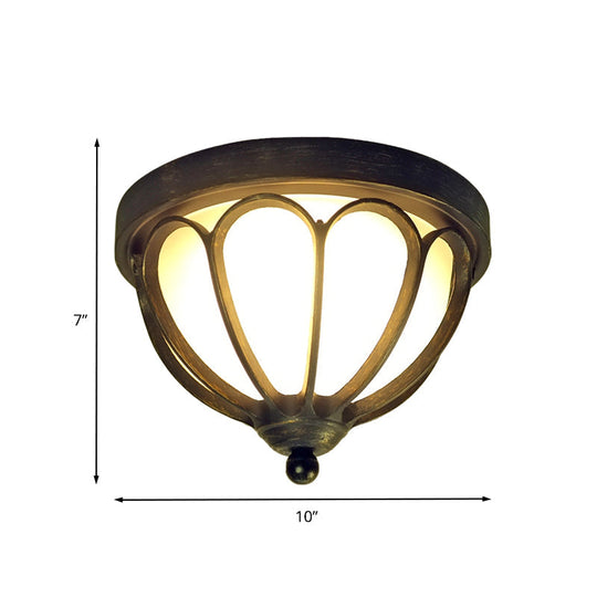 Rustic Led Ceiling Light Fixture: Cream Glass Bowl Flush Mount Lamp In Black With Metal Cage