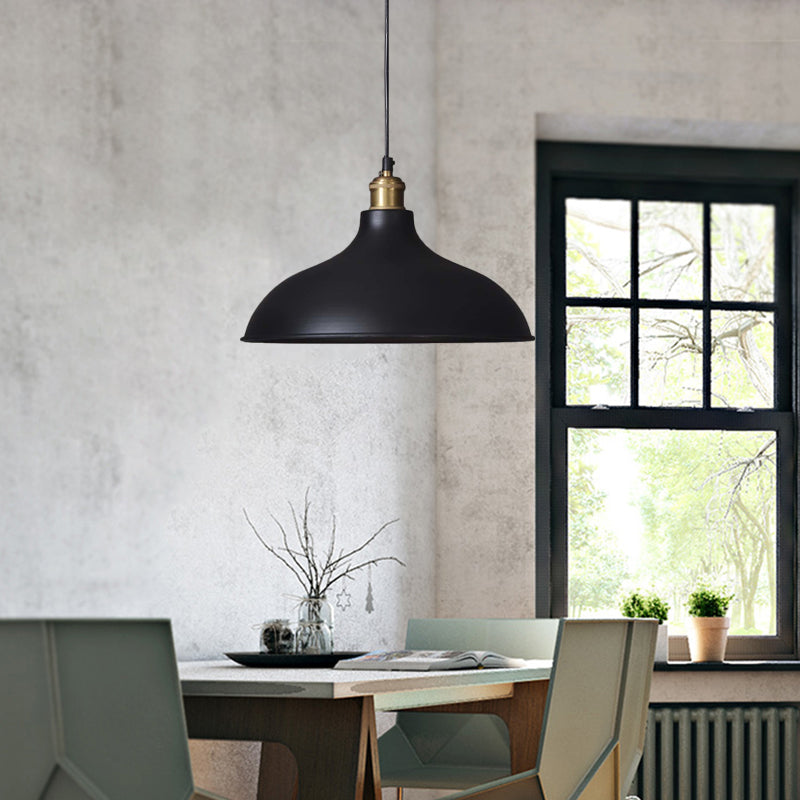 Black Metal Ceiling Pendant - Loft Style Dining Table Light Fixture With Domed Shade And 1