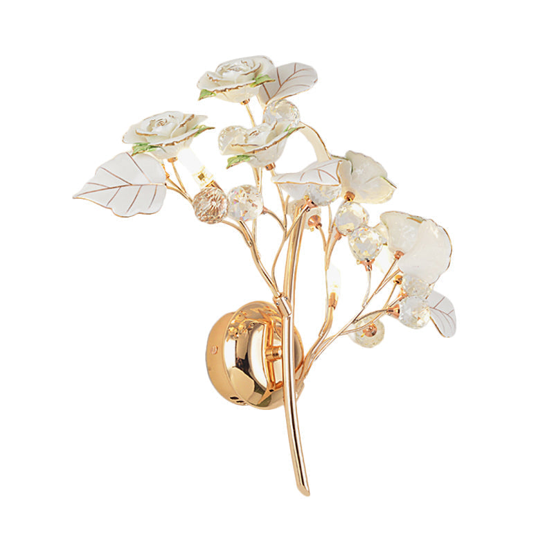 Romantic Red/White/Pink Rose Blossom Sconce With 2 Lights - Ceramic Wall Mount Lamp For Hotels