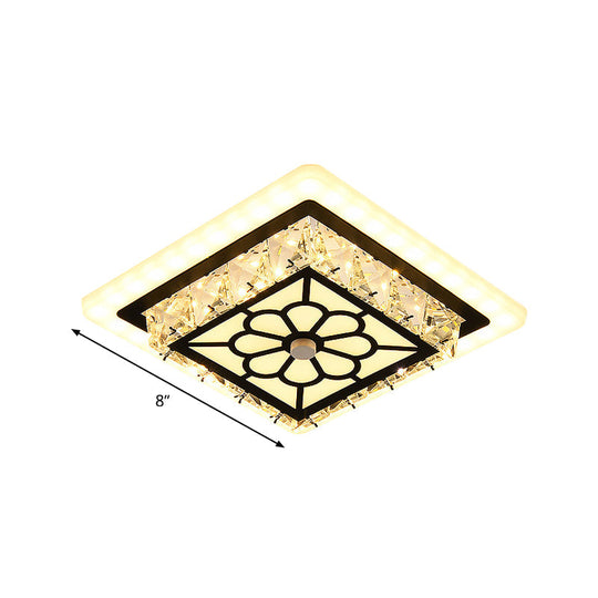 Modern Black Floral Pattern Crystal Led Ceiling Light - Beveled Round/Square Flushmount Lamp For