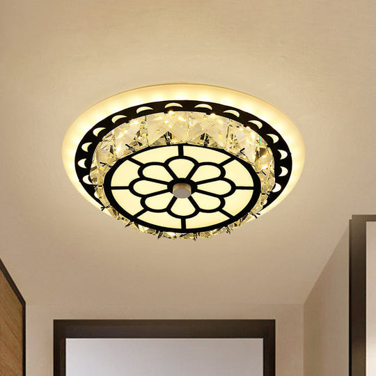 Modern Black Floral Pattern Crystal Led Ceiling Light - Beveled Round/Square Flushmount Lamp For