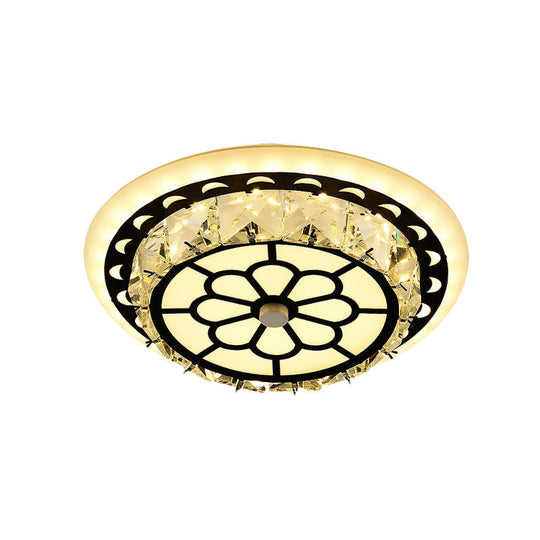 Modern Black Floral Pattern Crystal Led Ceiling Light - Beveled Round/Square Flushmount Lamp For