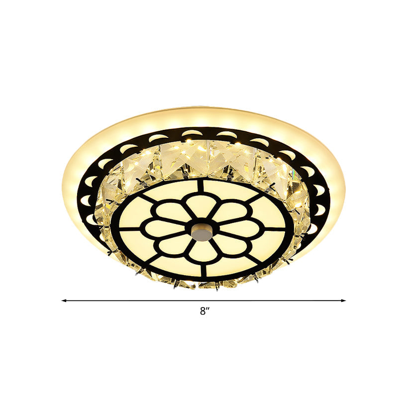 Modern Black Floral Pattern Crystal Led Ceiling Light - Beveled Round/Square Flushmount Lamp For