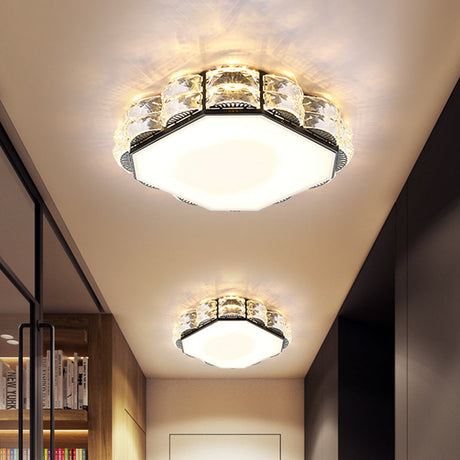 Led Crystal Ceiling Lamp: Simple Scalloped Design Integrated Flush Light Fixture (Black/White) Black
