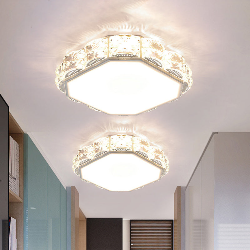 Led Crystal Ceiling Lamp: Simple Scalloped Design Integrated Flush Light Fixture (Black/White) White