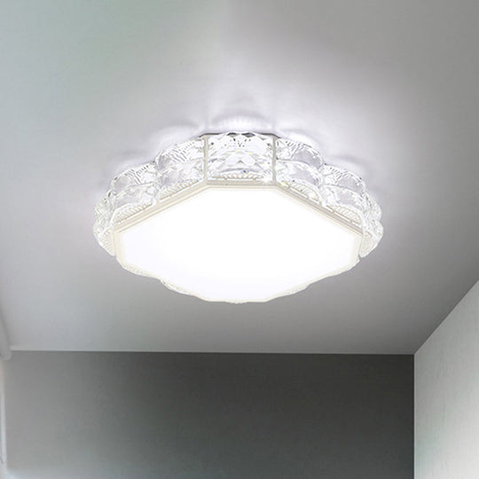Led Crystal Ceiling Lamp: Simple Scalloped Design Integrated Flush Light Fixture (Black/White)