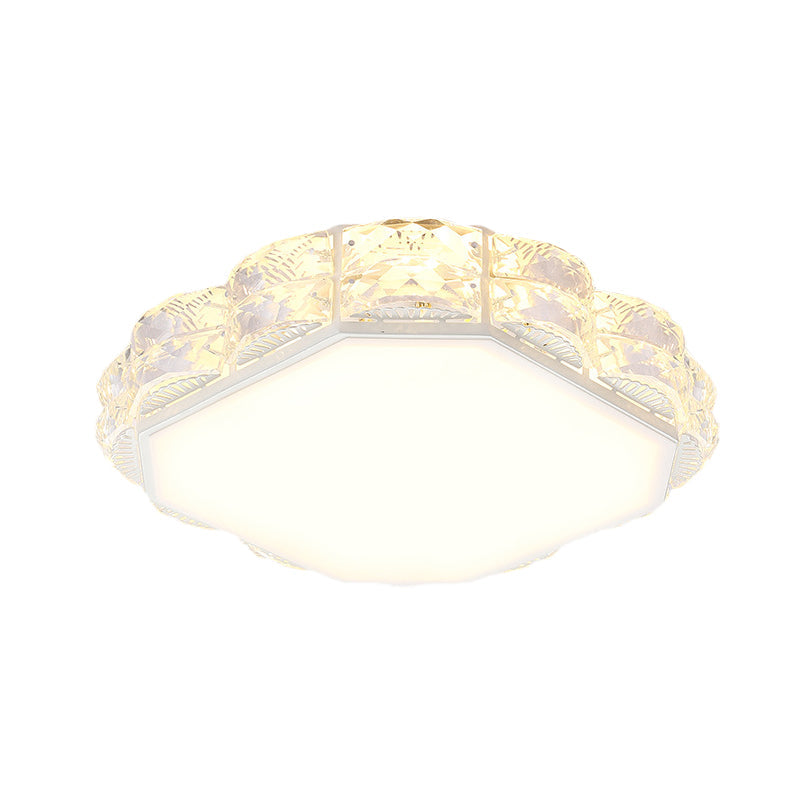 Led Crystal Ceiling Lamp: Simple Scalloped Design Integrated Flush Light Fixture (Black/White)