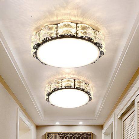 Led Crystal Ceiling Lamp: Simple Scalloped Design Integrated Flush Light Fixture (Black/White) Black