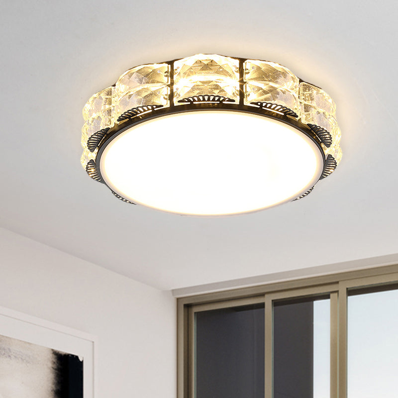 Led Crystal Ceiling Lamp: Simple Scalloped Design Integrated Flush Light Fixture (Black/White)