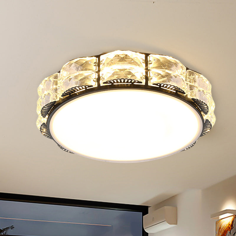 Led Crystal Ceiling Lamp: Simple Scalloped Design Integrated Flush Light Fixture (Black/White)