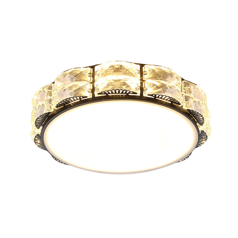 Led Crystal Ceiling Lamp: Simple Scalloped Design Integrated Flush Light Fixture (Black/White)